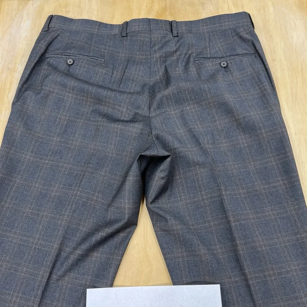 Ted Baker Suit 2Pc Set Mens 44L Long Wool Pants 37x31‎ Taper Gray/Brown Plaid